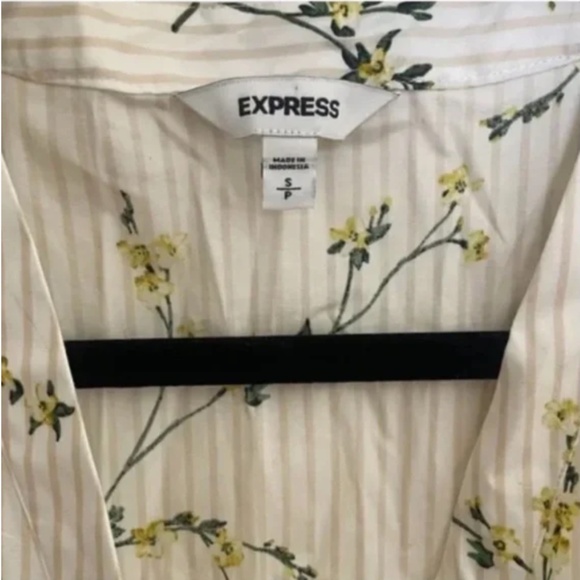 Tie Bottom Striped Floral Business Casual Work Boho Minimalist Chic Glam Blouse - Picture 2 of 4